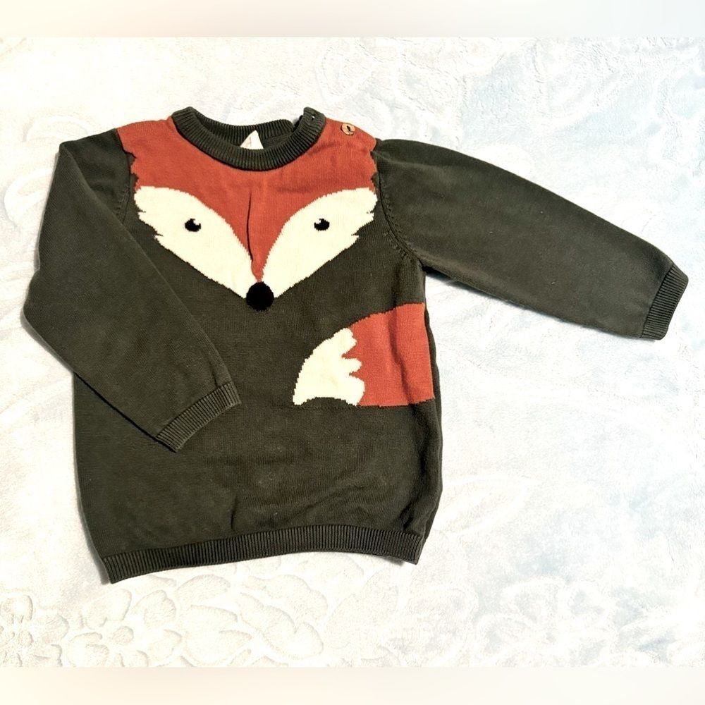 Fox sweater/pullover animal forest green fall winter 12-18 months toddler boy